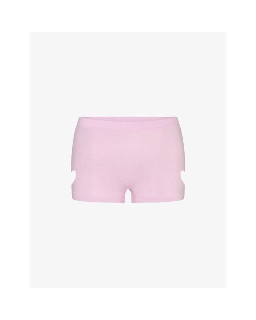 Skims Pink Micro Heart Worn-In Cotton-Jersey Shorts