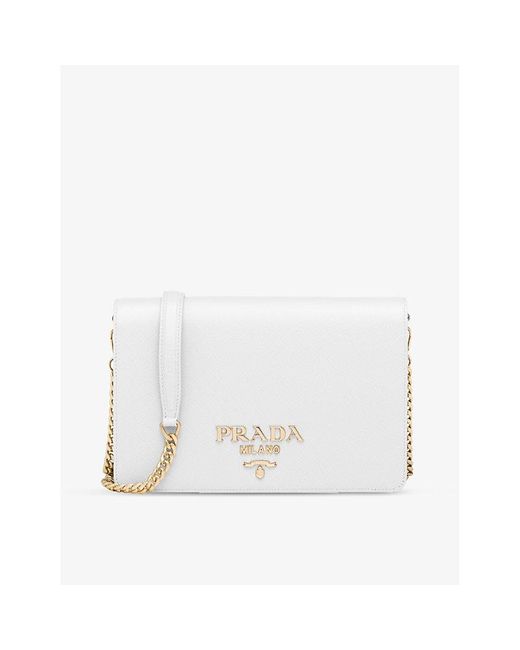 Prada White Brand-plaque Mini Saffiano-leather Cross-body Bag