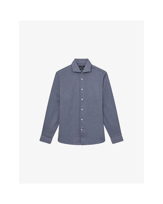 Reiss Blue Ruban Slim-Fit Long-Sleeve Linen Shirt for men