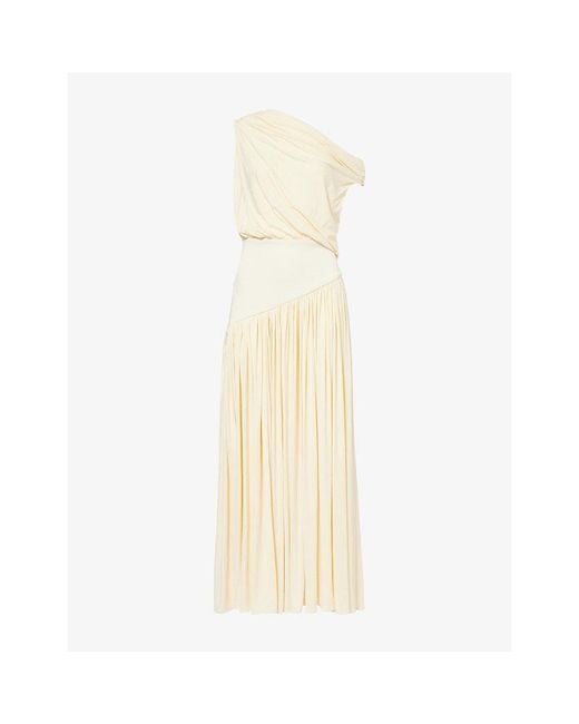 Abadia Natural Gwen Off-Shoulder Draped Stretch-Jersey Maxi Dress