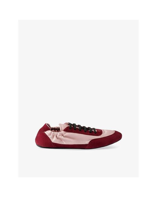 Prada Red Collapse Re Nylon And Suede Trainers