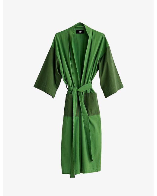 Hay Green Duo Shawl-lapel Cotton Robe for men