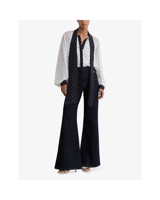 Reiss Blue Arial Polka-Dot Chiffon Blouse