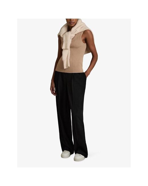 Reiss Black Eden Elasticated-Waist Wide-Leg Twill Trousers