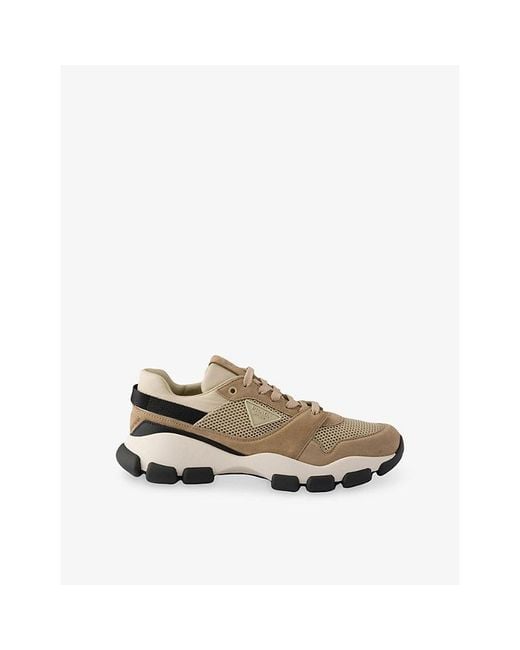 Prada Natural Panelled Mesh And Suede Trainers
