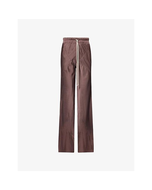 Rick Owens Brown Drawstring-Waist Patch-Pocket Satin Trousers