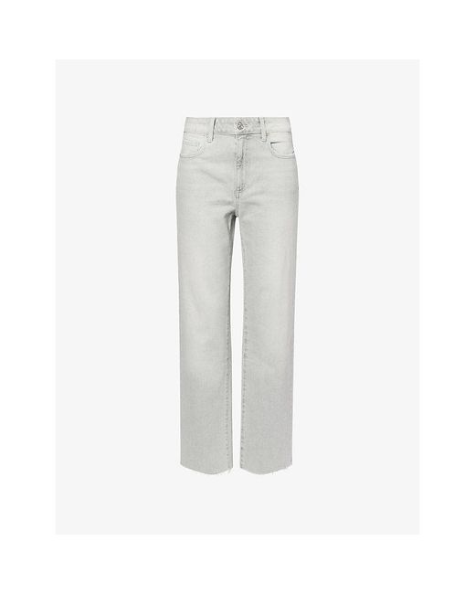 PAIGE Gray Stevie Raw-Hem Straight-Leg Denim Jeans