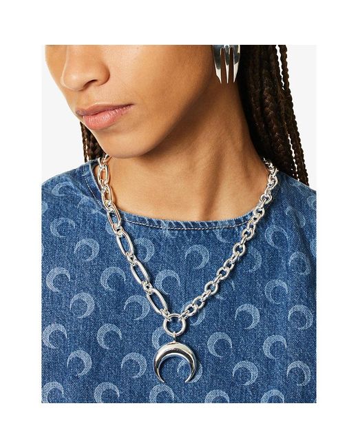 MARINE SERRE White Crescent-moon -tone Brass Pendant Necklace