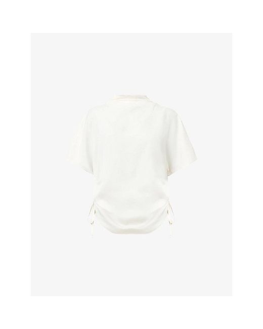 AllSaints White Leslie Drawstring-Sides Satin Top
