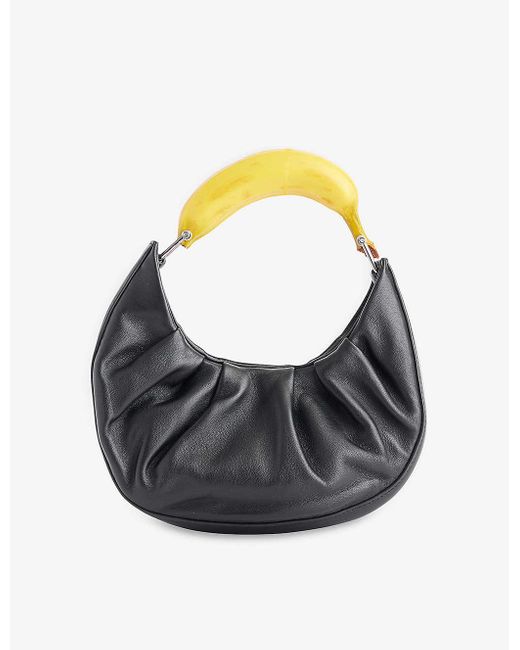 Puppets and Puppets Black Banana Ruched Leather Hobo Bag