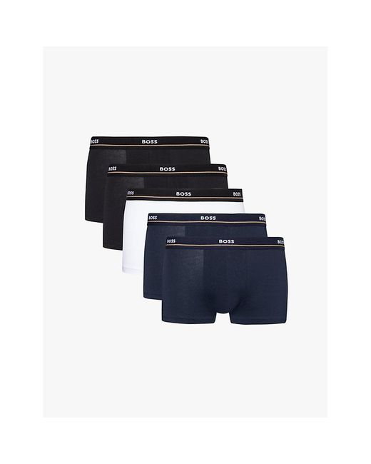 Boss Blue Branded Waistband Stretch-Cotton Boxer Trunks for men