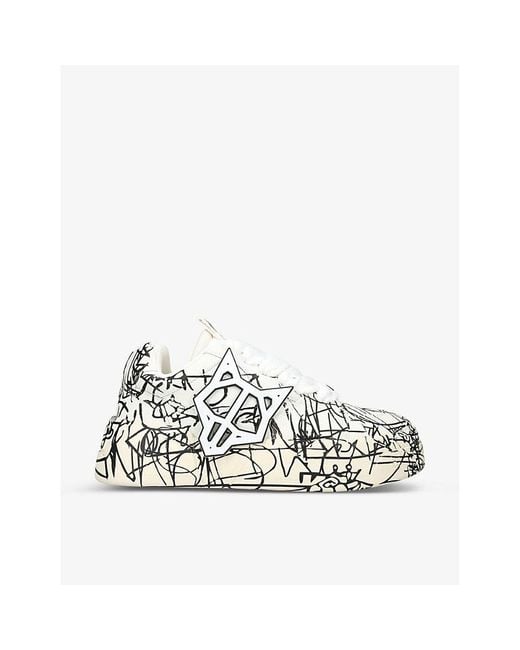 Naked Wolfe White Kosa Scribble Patterned Leather Low-top Trainers for men