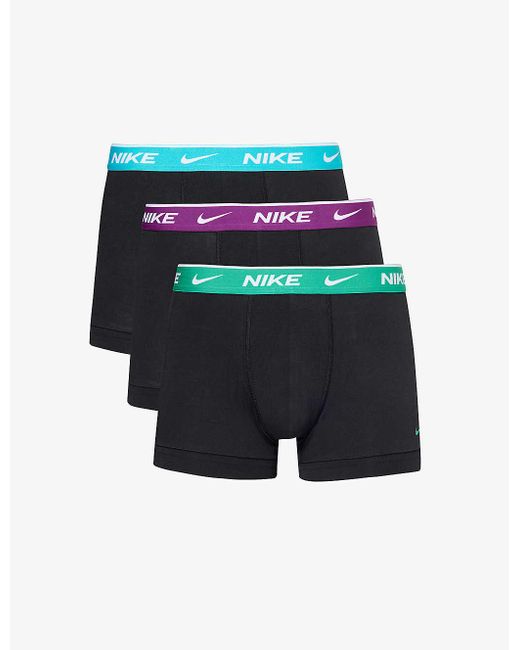 Nike Blue Logo-waistband Pack Of Three Stretch-cotton Trunks for men