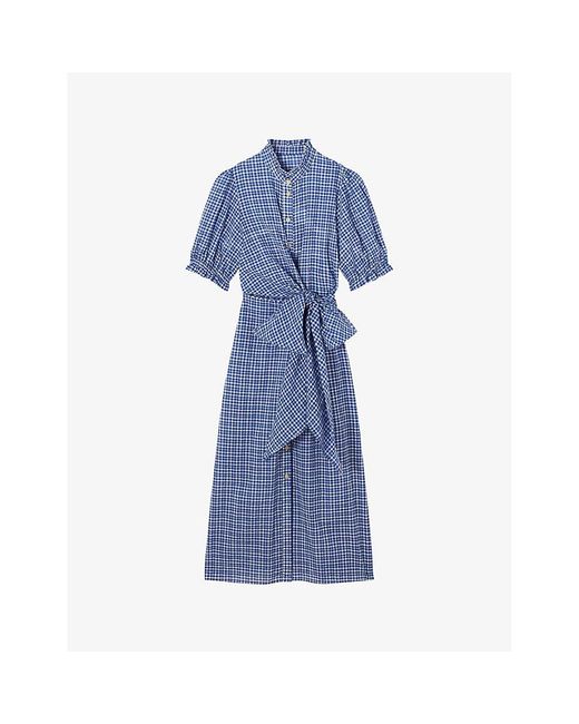 L.K.Bennett Blue Soleil Check-print Seersucker Cotton-blend Midi Dress