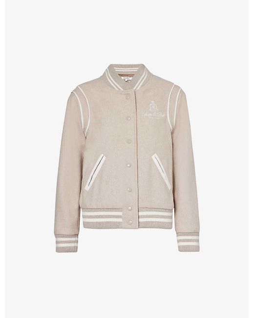 Sporty & Rich White Vendome Brand-embroidered Wool-blend Jacket