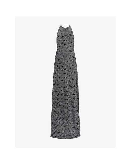 Missoni Gray Chevron-Print Halterneck Woven-Blend Maxi Dress
