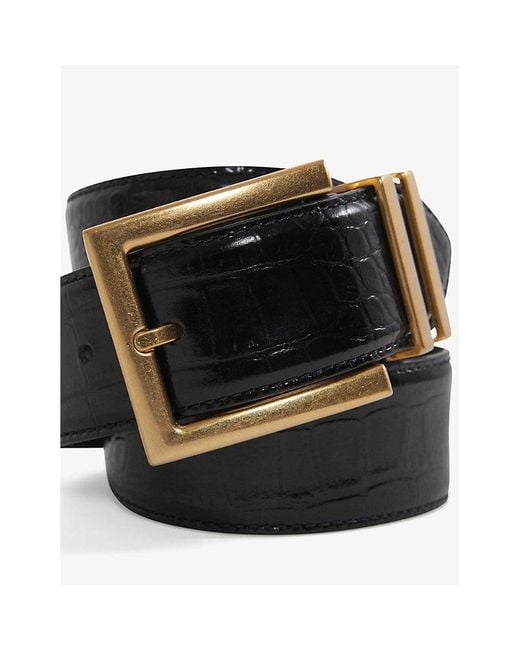 Reiss Black Brompton Croc-embossed Patent-leather Belt