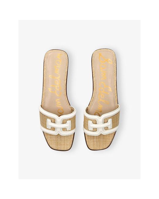 Sam Edelman White Irina Branded-Strap Leather And Woven Sandals