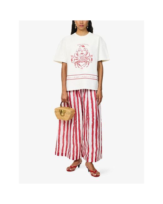 Ara White Brand-Print Relaxed-Fit Cotton T-Shirt