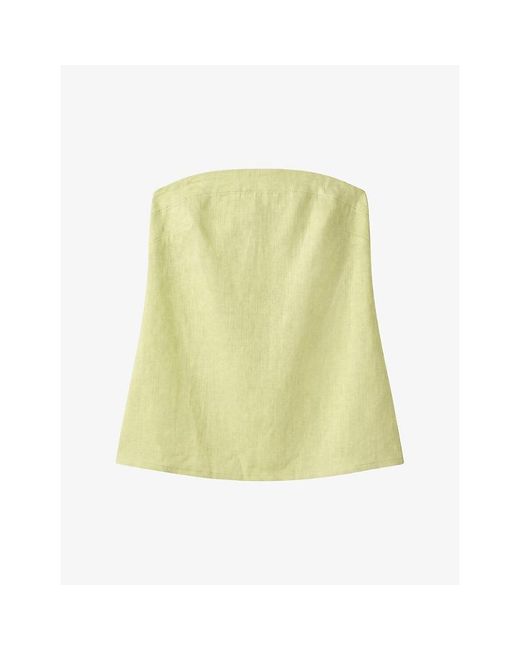 OMNES Green Palm Strapless Linen-Blend Top
