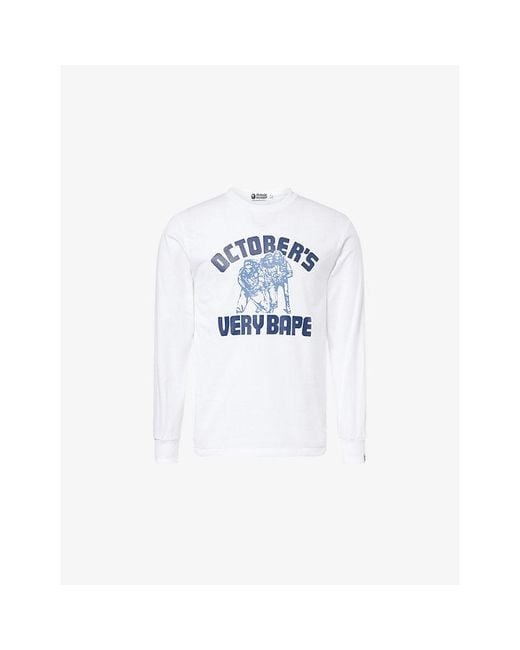 A Bathing Ape White X Ovo College Long-Sleeves Cotton-Jersey T-Shirt for men