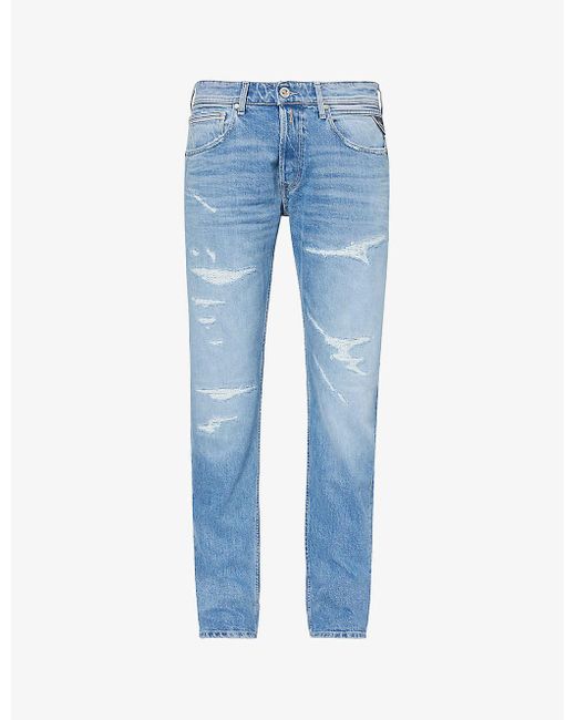 Replay Blue Grover Slim-leg Stretch-denim Jeans for men