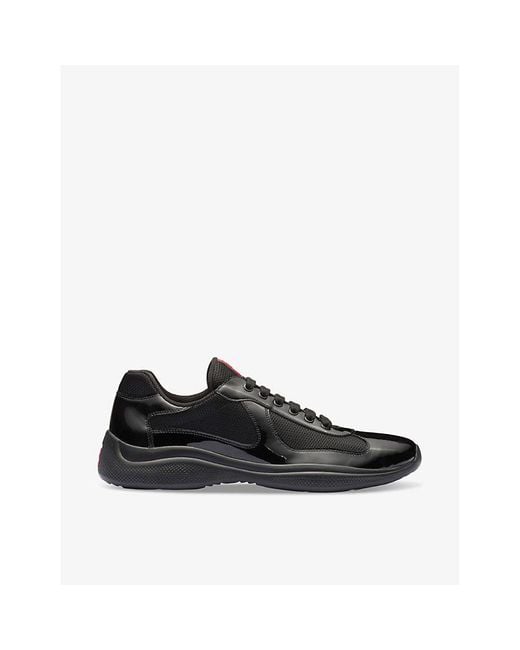 Prada Patent Leather Technical Fabric Sneakers in Black for Men Lyst