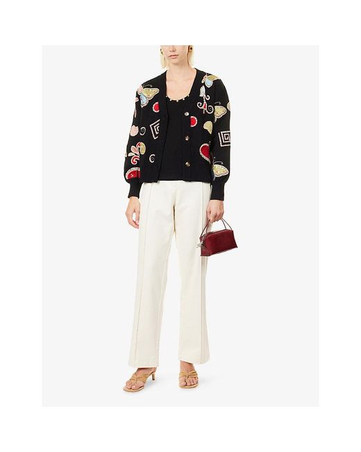 Never Fully Dressed Black Astra Hannah Embroidered Knit Cardigan
