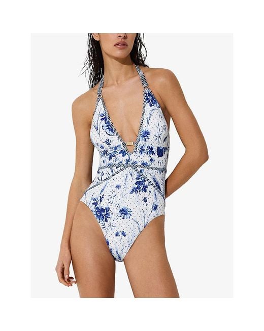 Reiss Blue Lucia Printed Swimsuit