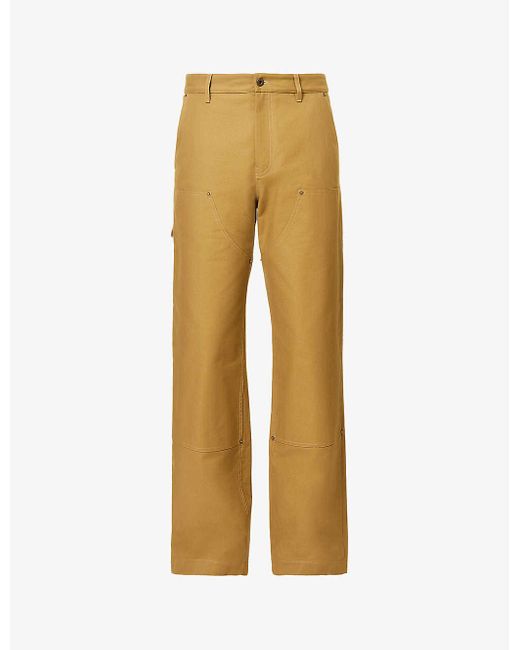 Loewe Debossed-brand Patch Mid-rise Straight-leg Cotton Trousers in ...
