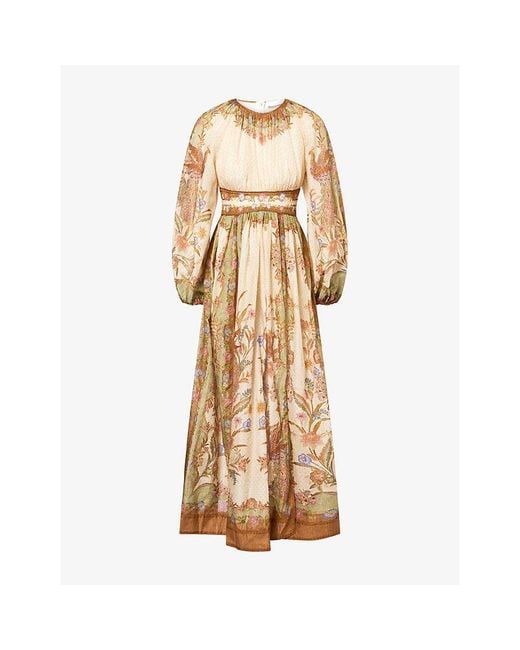 Zimmermann Natural Indra Waisted Cotton And Linen Blend Maxi Dress