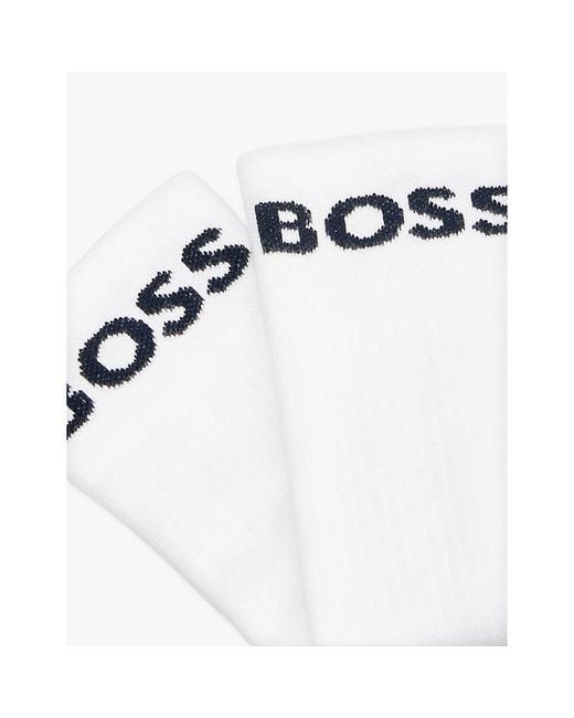 Boss White Branded Pack Of Two Cotton-Blend Socks for men
