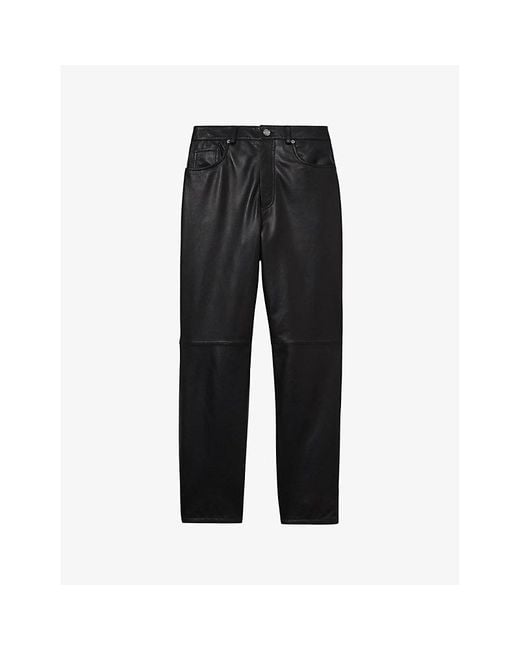 Reiss Black Verona Slim-Leg High-Rise Leather Trousers