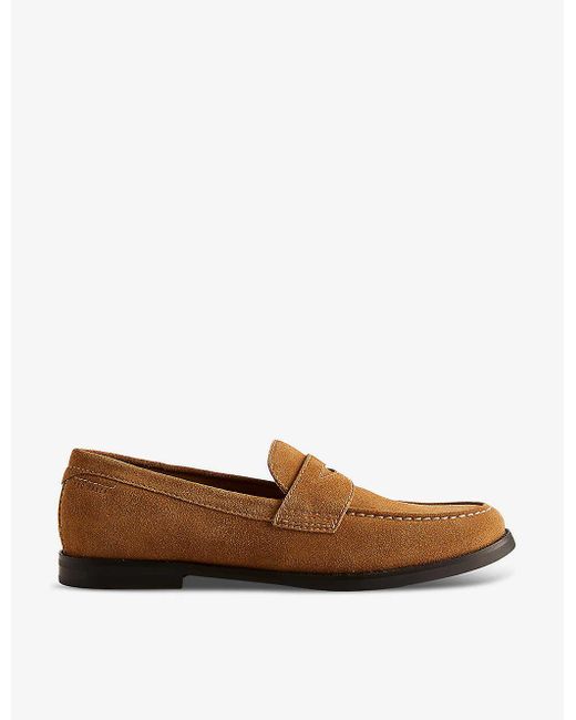 Ted Baker Brown Alfey Penny-trim Suede Loafers for men
