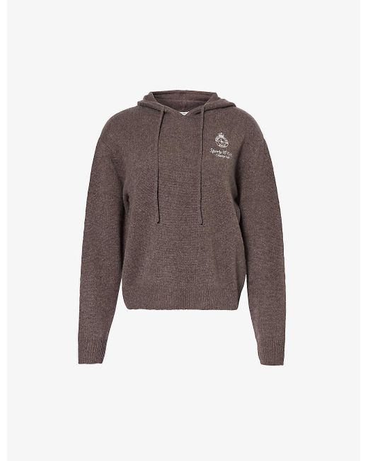 Sporty & Rich Brown Logo-embroidered Relaxed-fit Cashmere Hoody