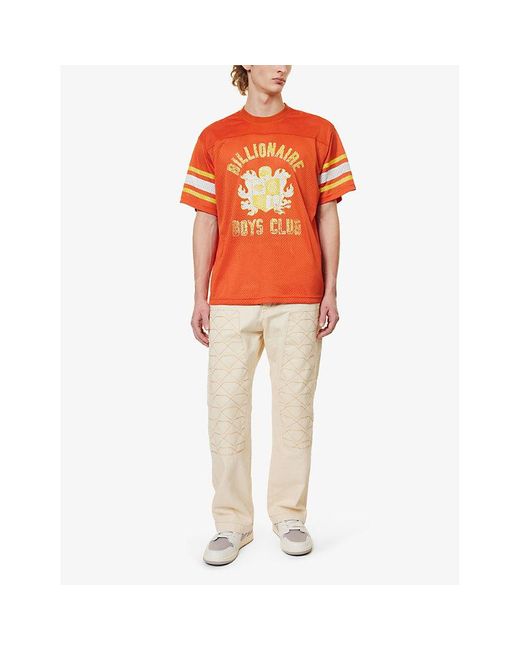 BBCICECREAM Orange Crest Logo-print Relaxed-fit Mesh T-shirt for men