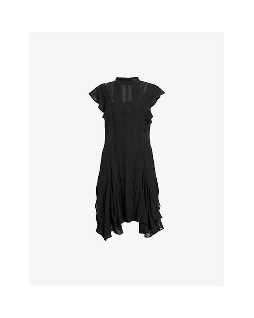 AllSaints Women's Black Fleur Asymmetric Woven Mini Dress - radharamanexports.com AllSaints Women's Black Fleur Asymmetric Woven Mini Dress - radharamanexports.com
