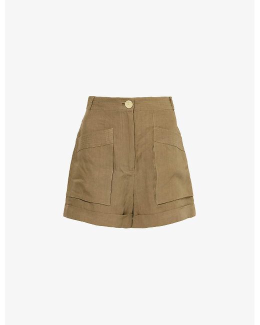 LeKasha Natural Patch-pocket High-rise Linen Shorts