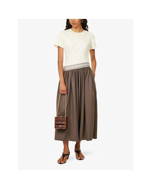 Abadia Brown Sadu Asymmetric Cotton-Jersey Midi Dress
