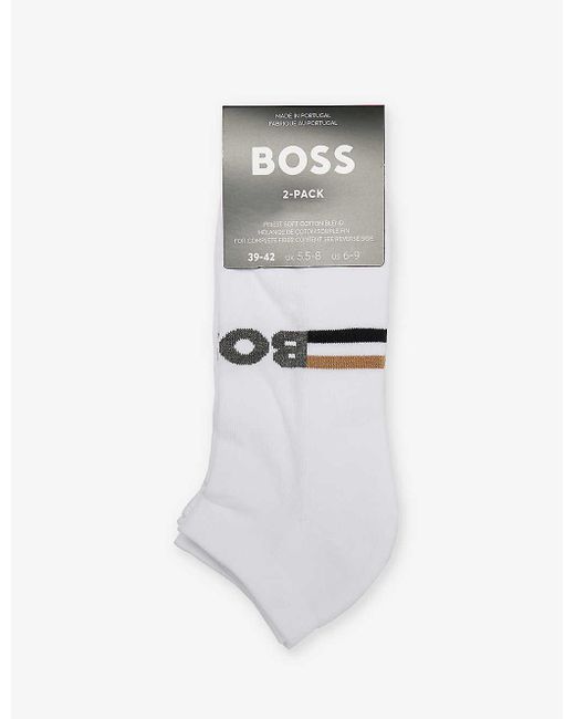 Boss White Iconic Logo-pattern Pack Of Two Stretch-cotton Blend Socks for men