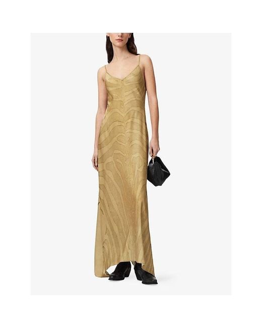 AllSaints Metallic Leona Zebra-Print Woven Maxi Dress