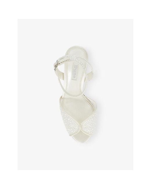 Dune White Musing Embellished Mesh Ankle-Strap Heels