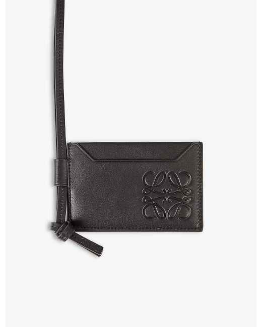 Loewe Black Logo-embossed Leather Card Holder Necklace for men