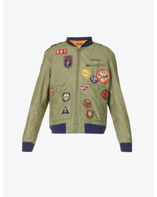 Polo Ralph Lauren Patch-embroidered Cotton Bomber Jacket in Army Olive  (Green) for Men | Lyst