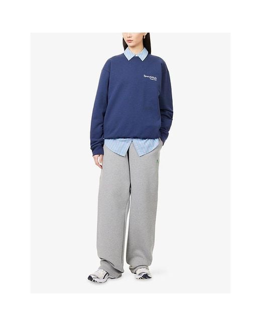 Sporty & Rich Blue Play Tennis Round-Neck Cotton-Jersey Sweatshirt