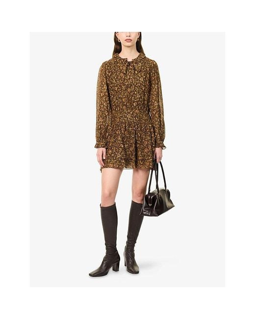 PAIGE Brown Nantes Floral-Print Silk-Blend Mini Dress
