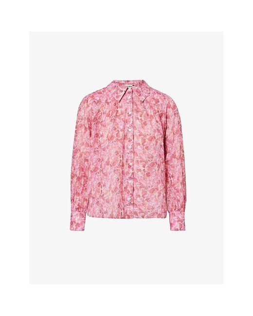 Rixo Pink Blake Floral-pattern Relaxed-fit Cotton Shirt