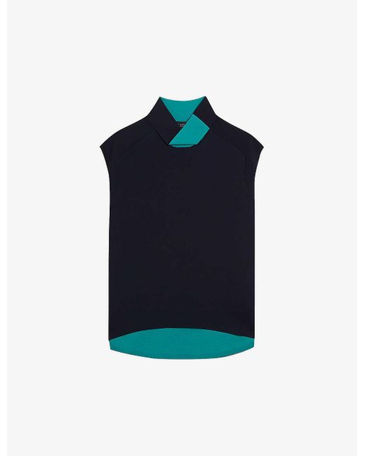 Ted Baker Blue Vy Kaedee Twist-collar Stretch-knit Top