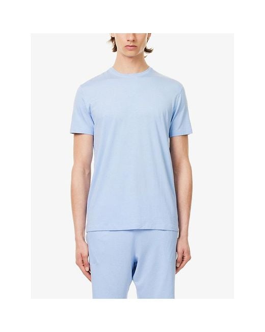 Derek Rose Blue Basel Short-sleeved Stretch-woven Pyjama Top Xx for men
