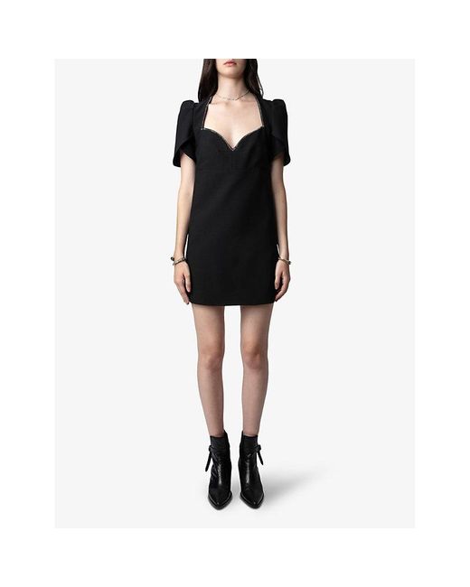 Zadig & Voltaire Black Roxelle Crystal-embellished Woven Mini Dress